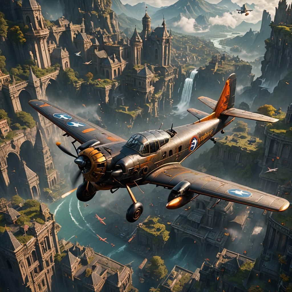 Fantastical Airplane in Detailed Matte Painting