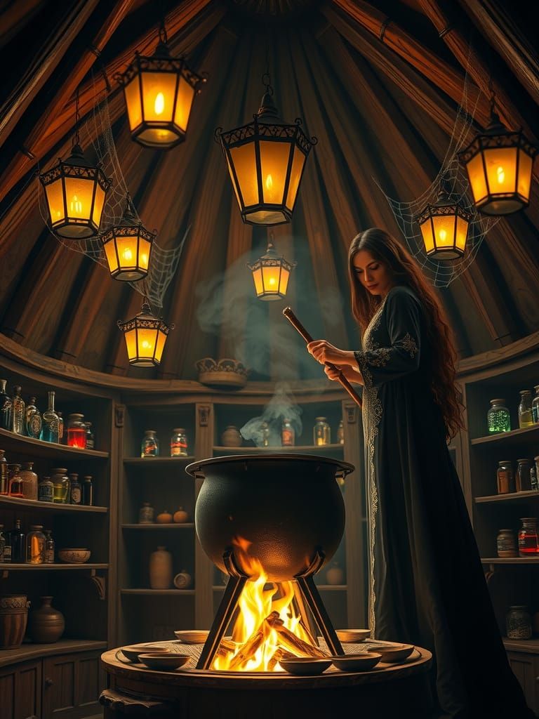 Mystical Witch's Lair Illuminated by Firefly Lanterns