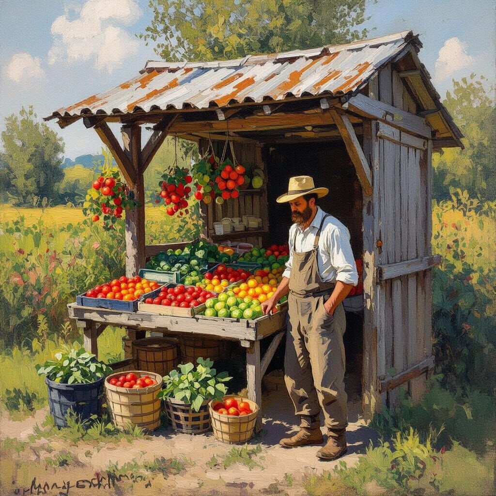 Rustic Farmer's Kiosk in Impressionist Style