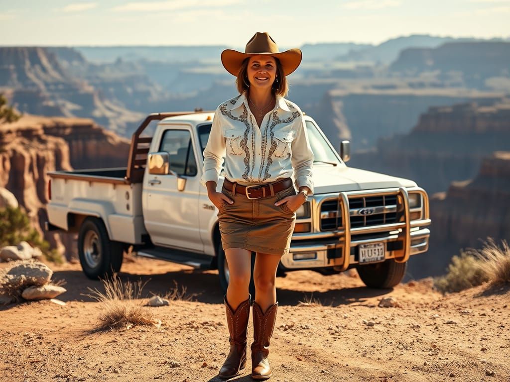 Curvy Woman in Cowboy Outfit at Grand Canyon