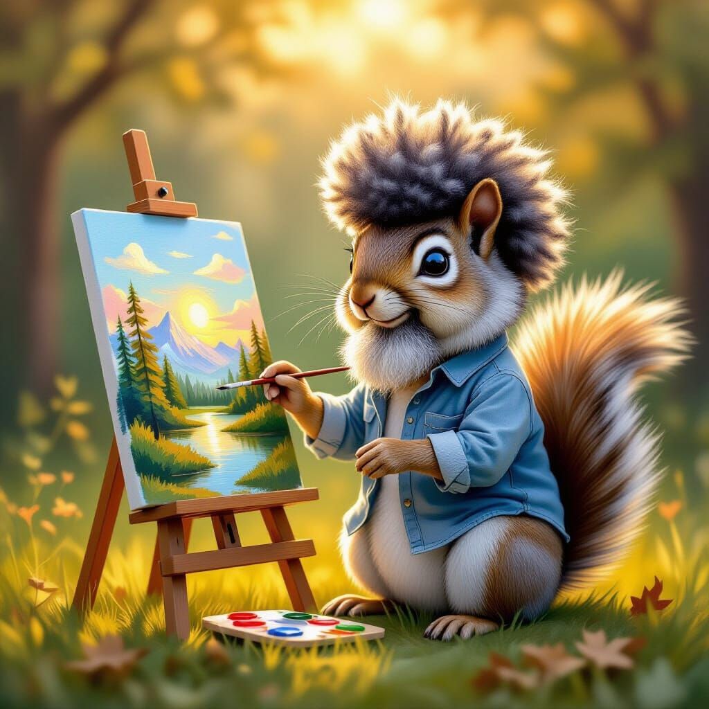 Squirrel Bob Ross Painting Happy Little Trees