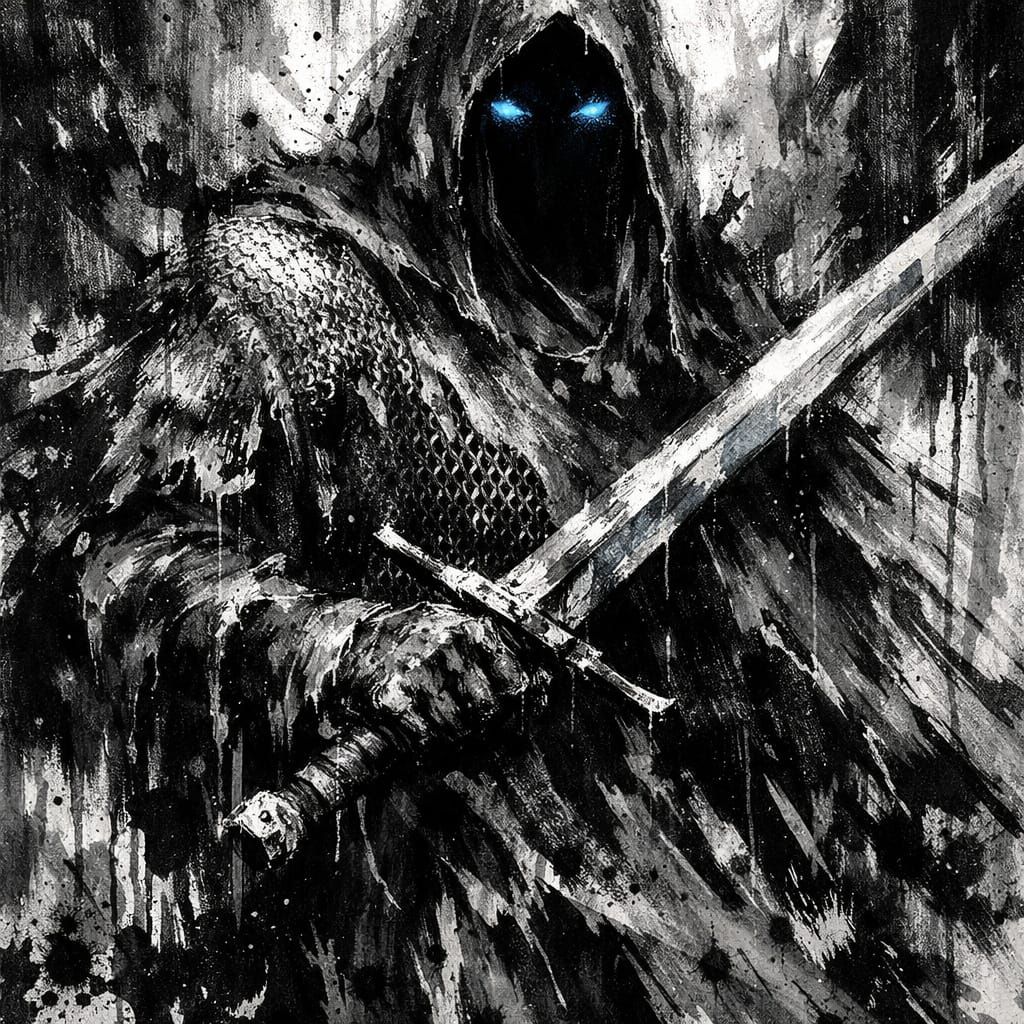 Nazgul Warrior in Grunge Style with Stark Color Palette