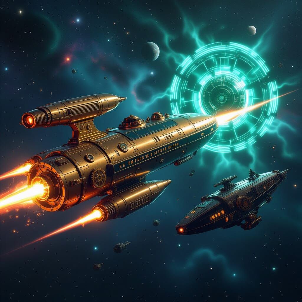Steampunk Starship Enterprise in Epic Space Battle