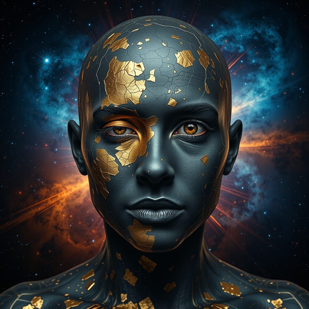 Split Face Portrait with Nebula Background