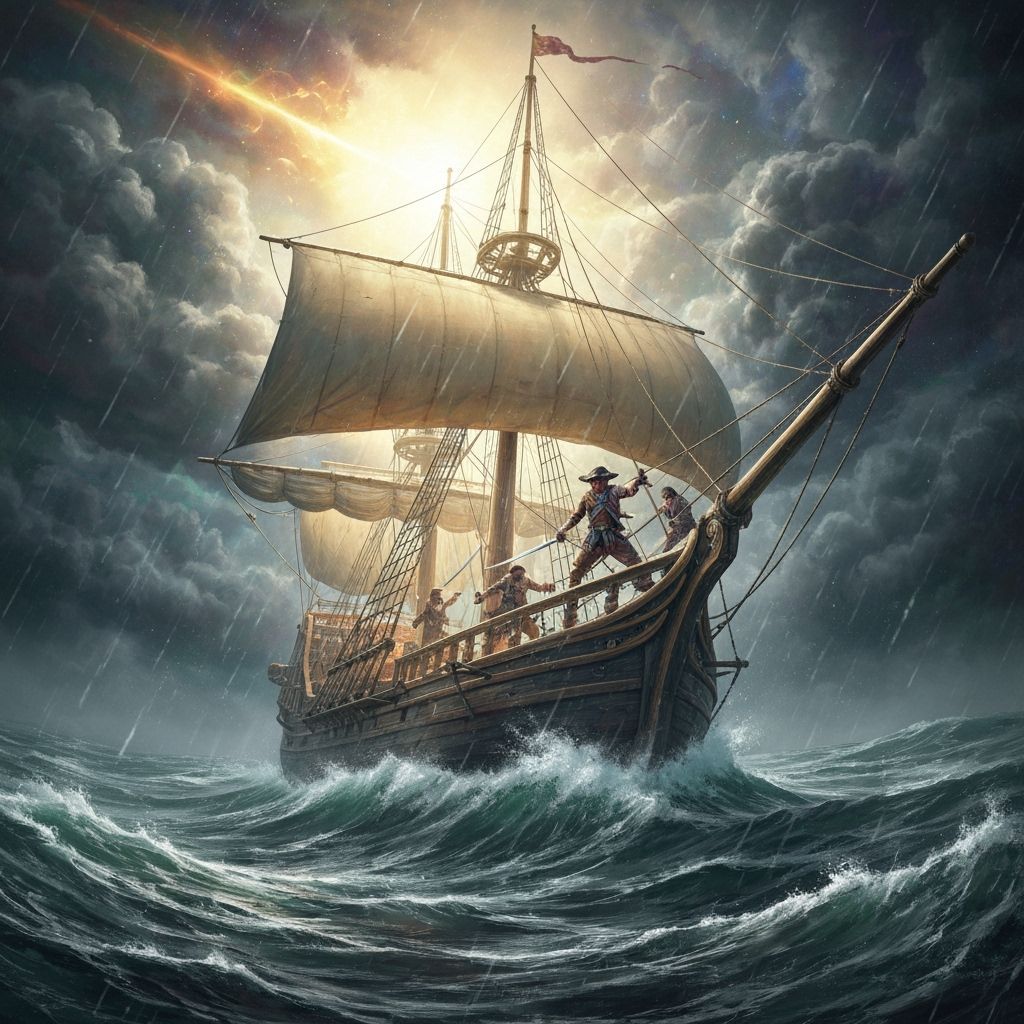 Astral Pirate Ship Navigating Cosmic Storm