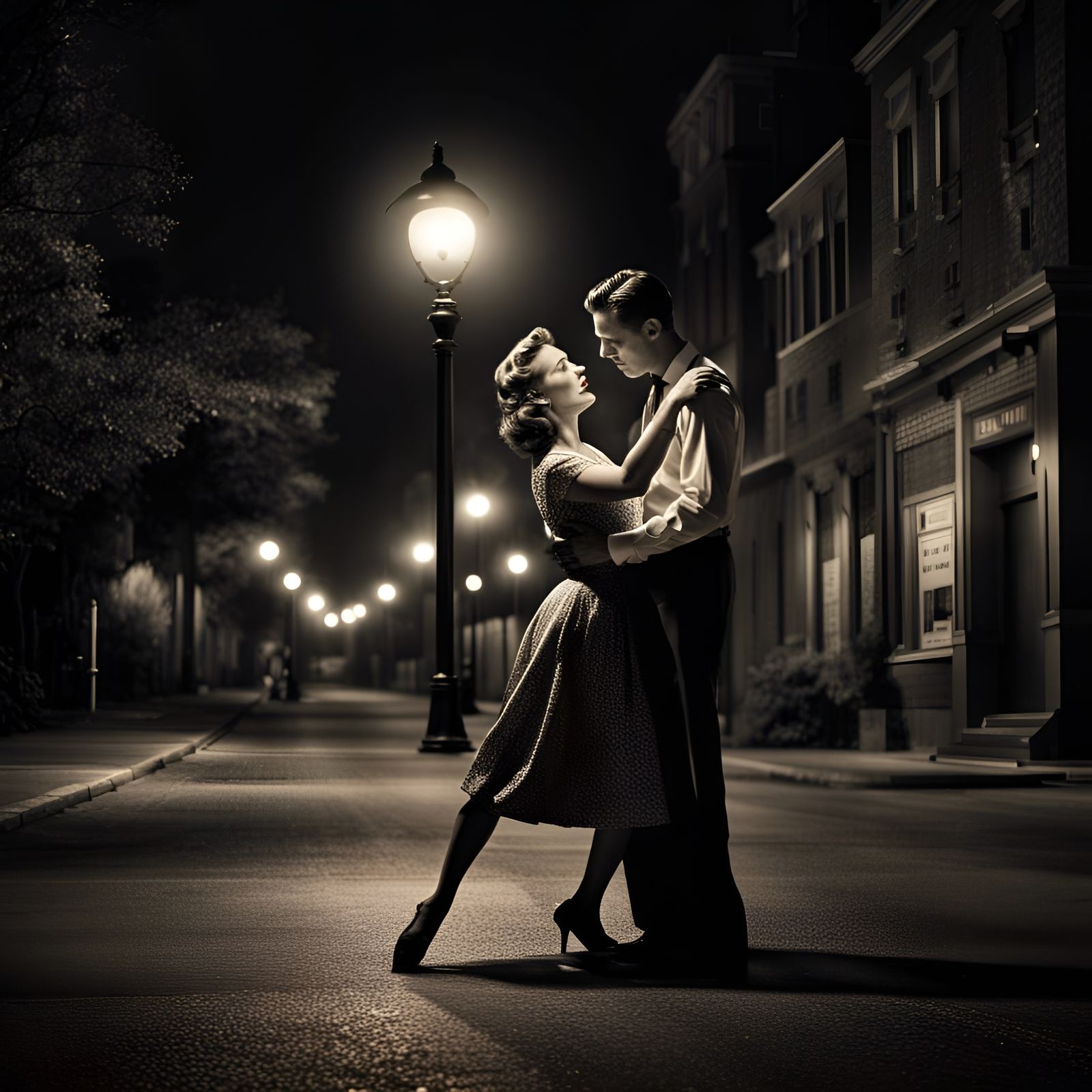 1950s Couple Dancing in Moody, Cinematic Moonlight