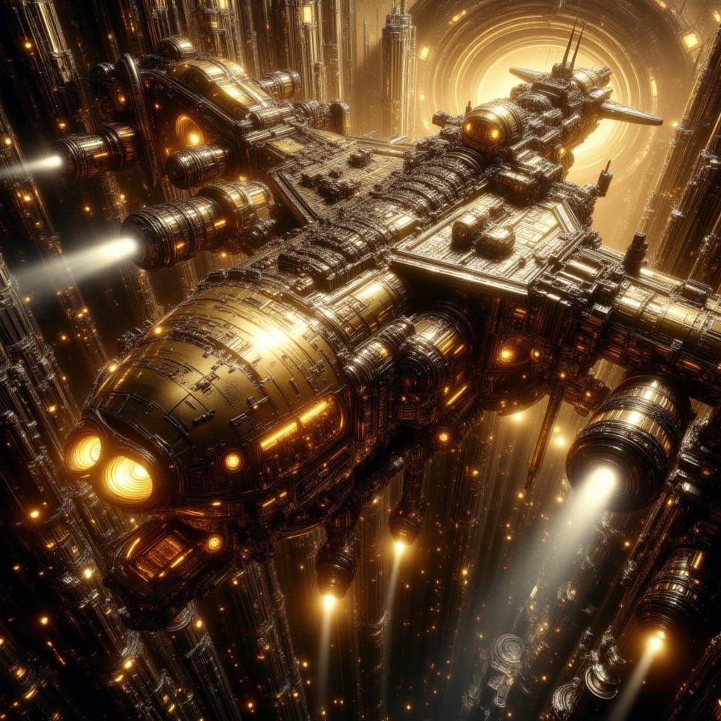 An ornate alien-designed spacecraft