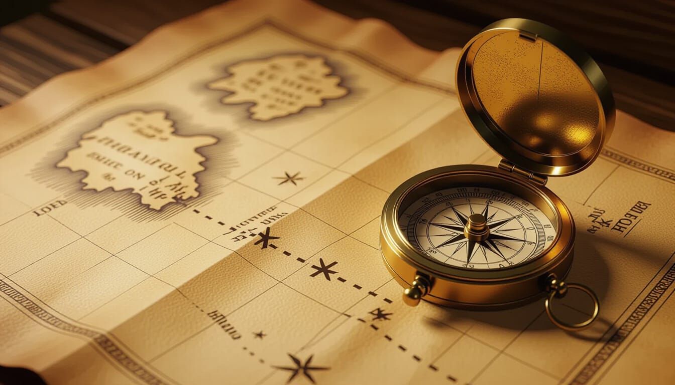 Treasure Map and Compass in Papercraft Style