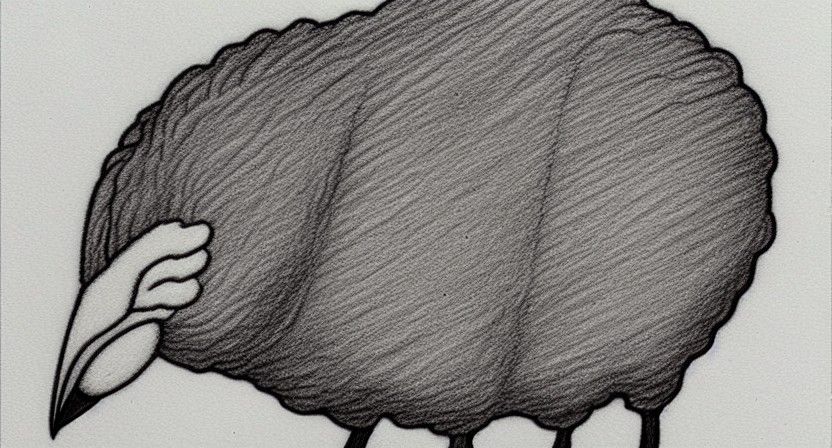 Whimsical Sheep-Bird Illustration in Ghibli Style