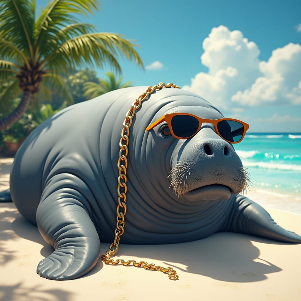 Gargantuan Manatee Basks in Beachside Bliss with Sunglasses ...