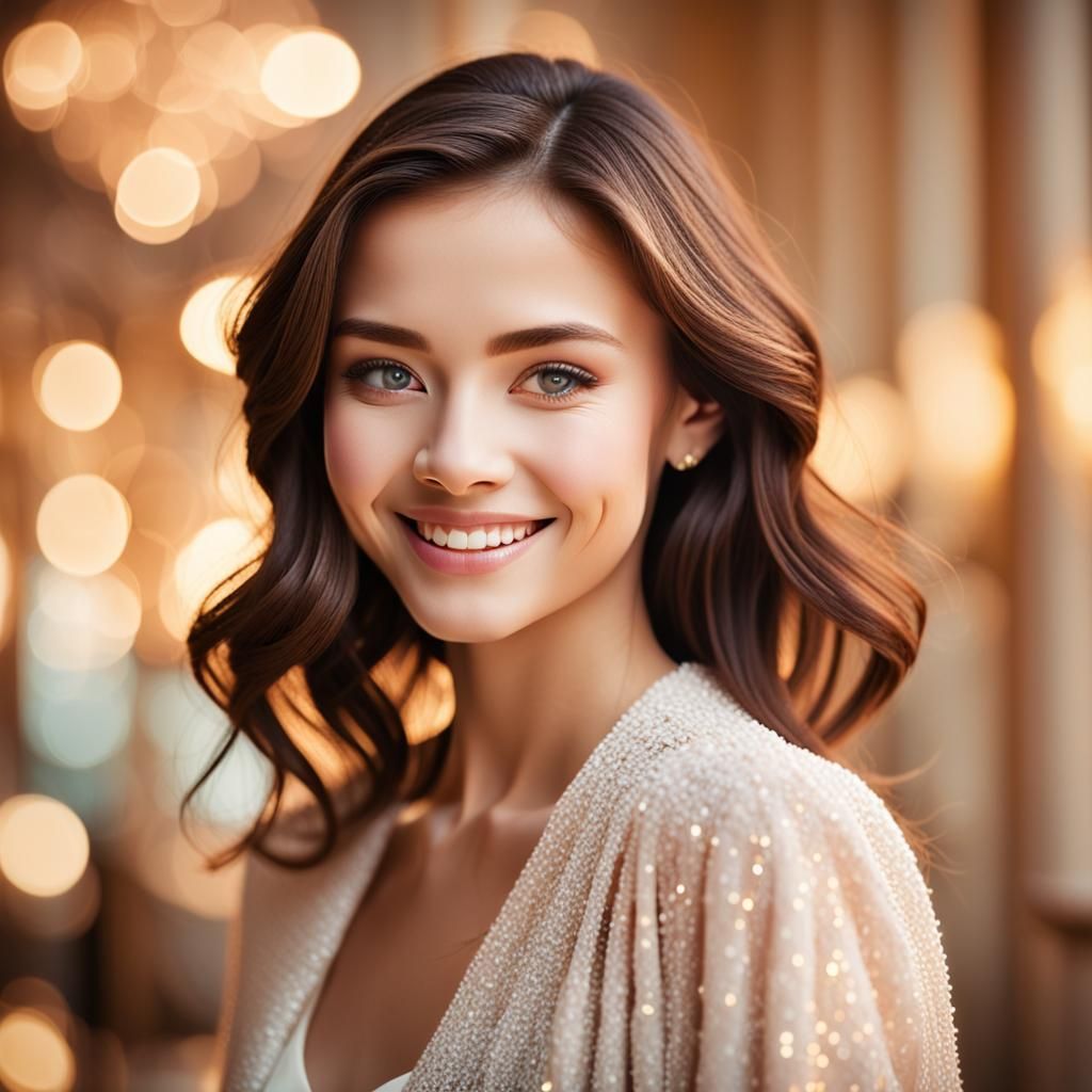 Elegant Portrait of Smiling Woman in Luxurious Setting