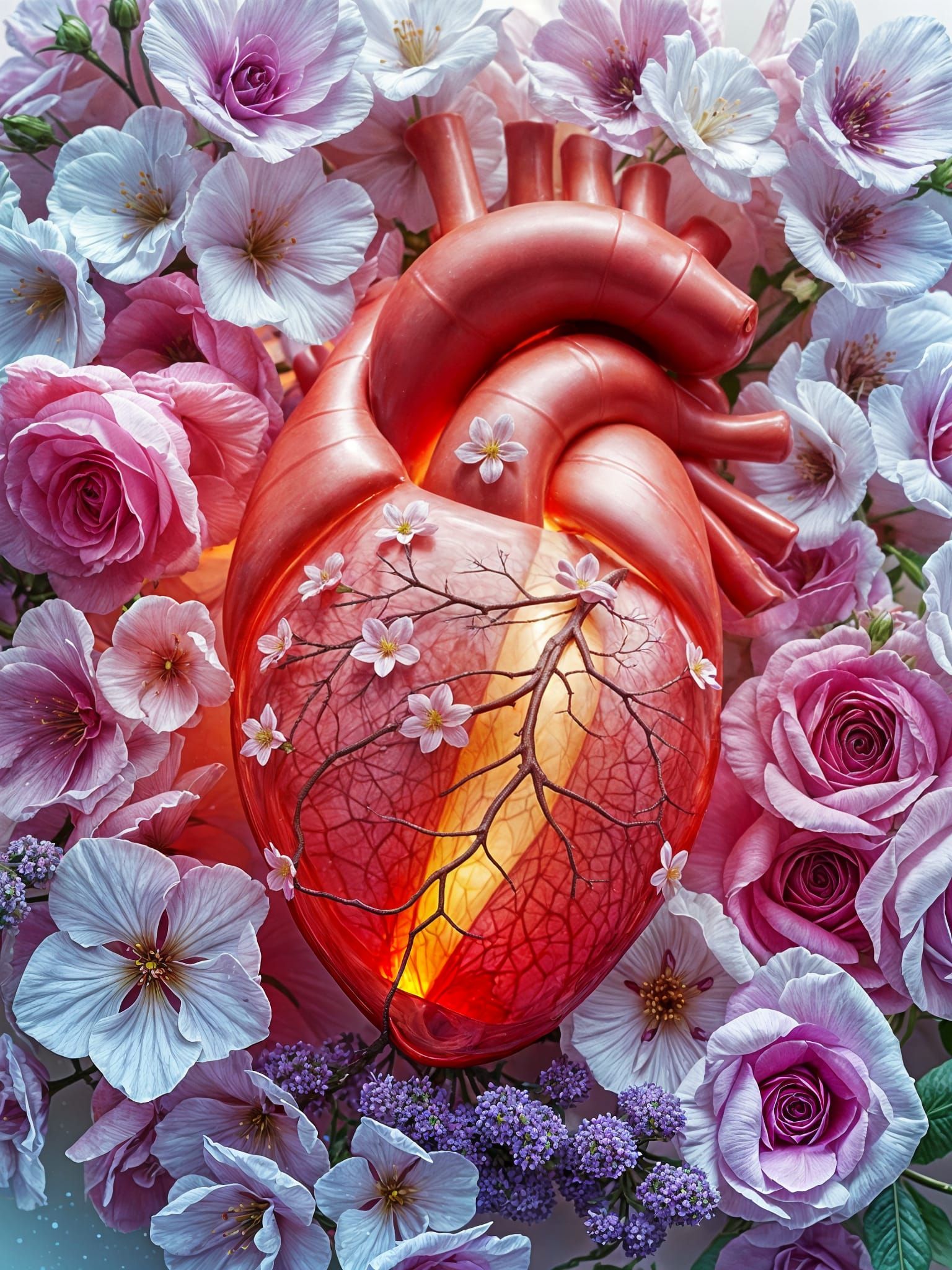 Vibrant Heart Blooms in Digital Art