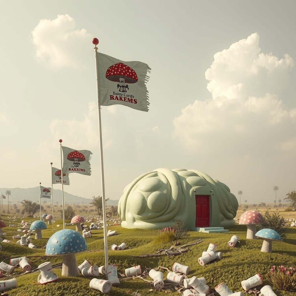 Hyperreal Mushroom Landscape with Chewing Gum Bunker