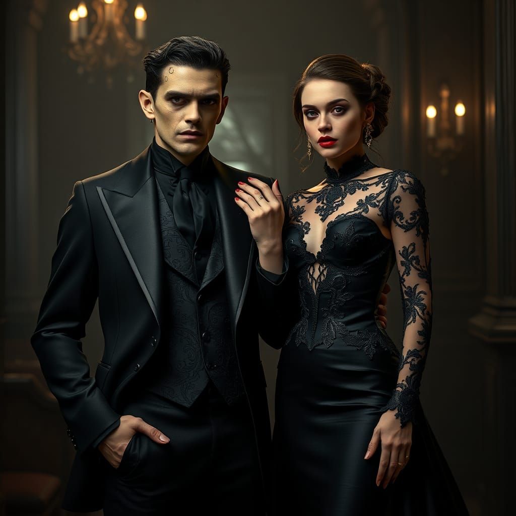 Opulent Gothic Frankenstein Couple in High Fashion