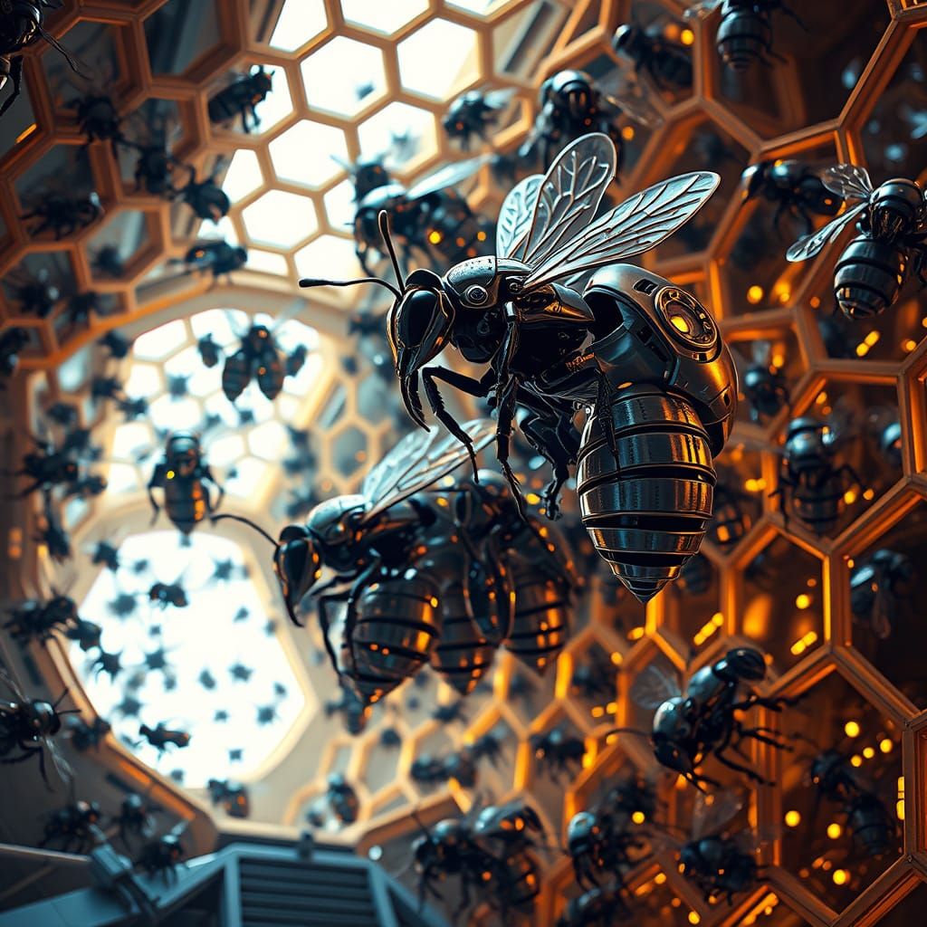 Futuristic Honeycomb Metropolis in Industrial Cyberpunk Styl...