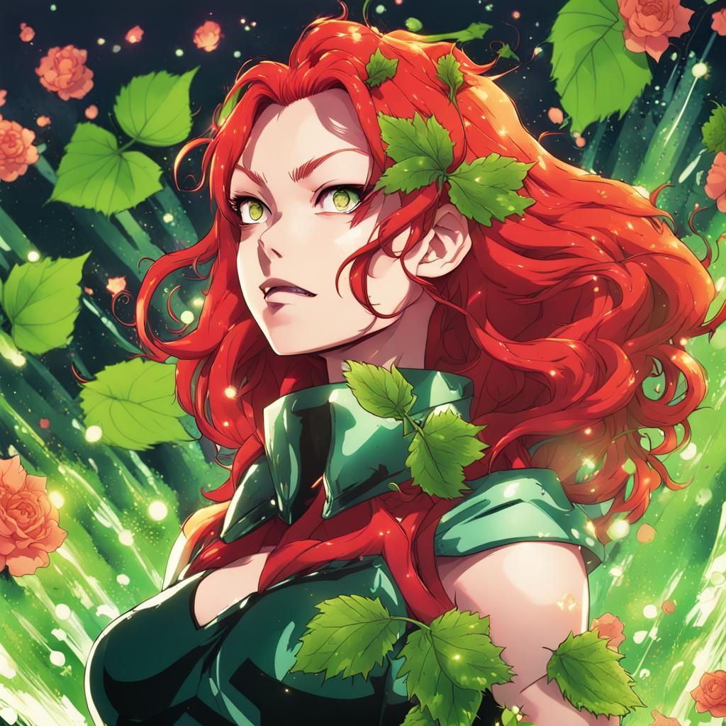 Anime Superhero with Plant Powers and Red Hair