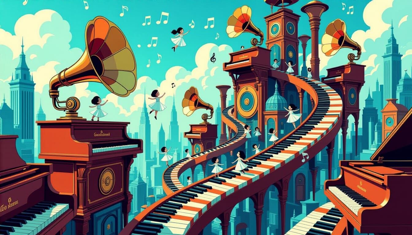 Fantastical Musical Instrument Cityscape