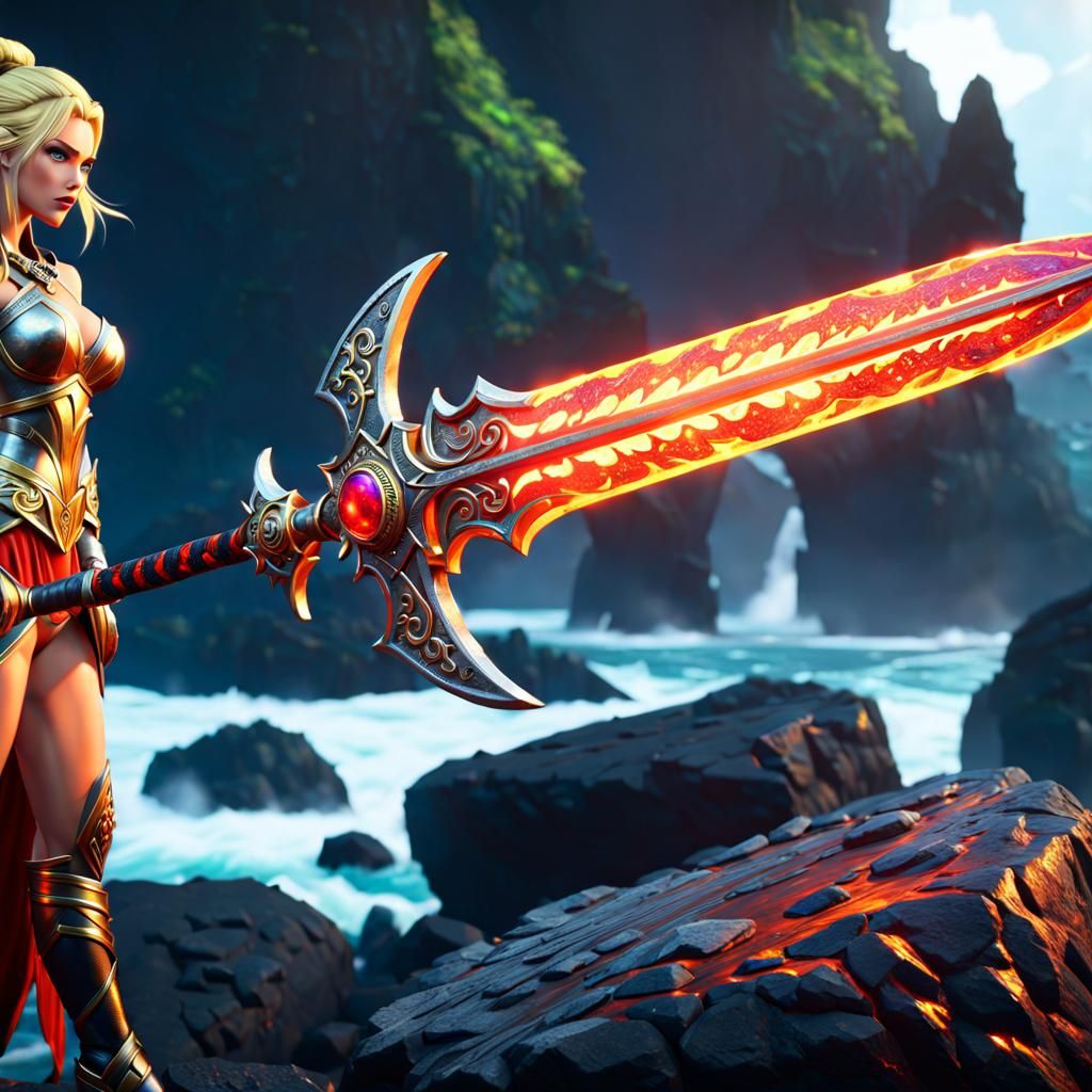 Ornate Lava Sword Awaits Heroine in 8K
