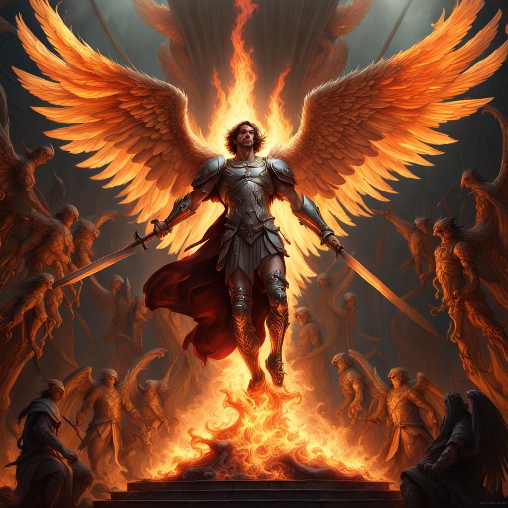 Archangel Michael Descending with Flaming Sword