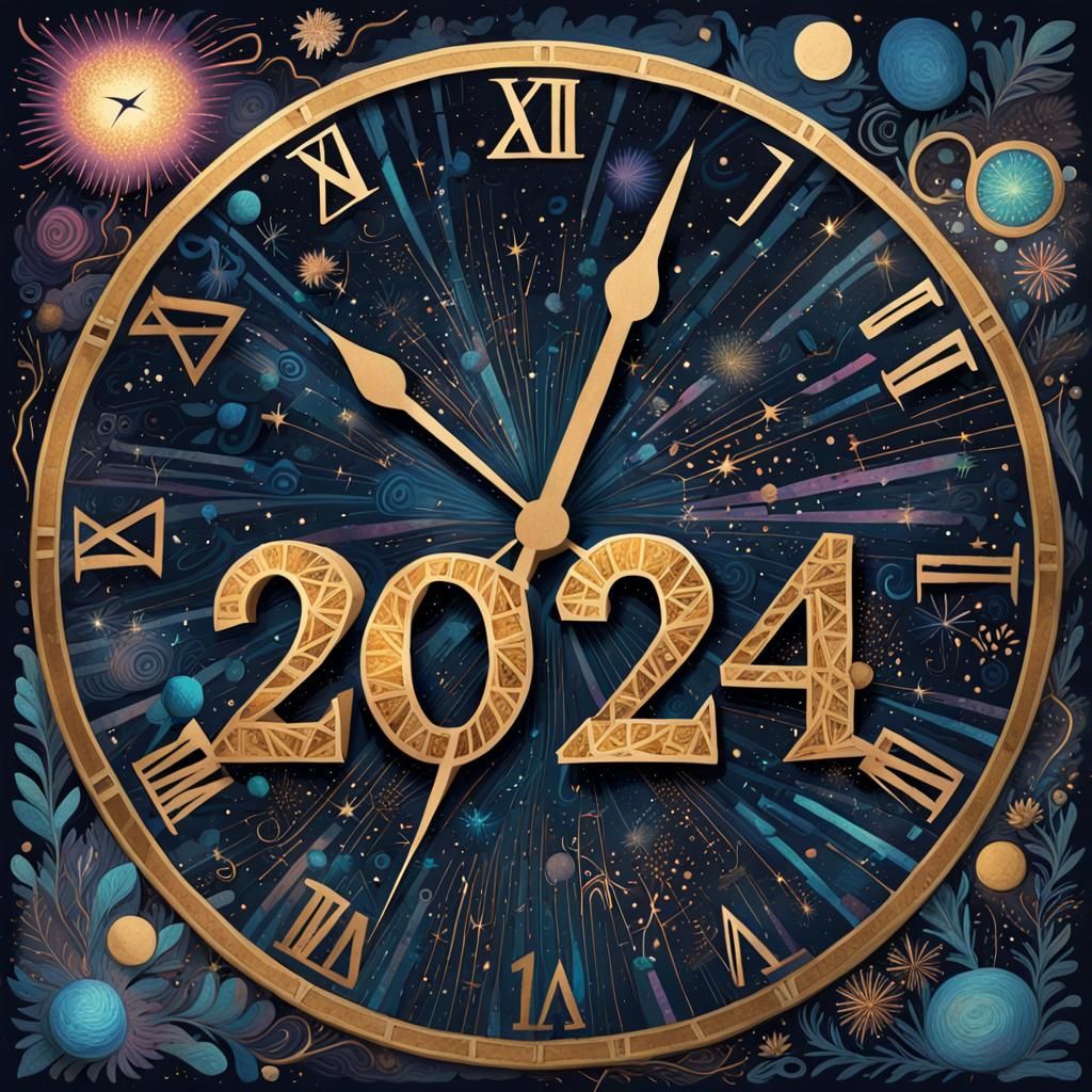 New Year's Eve Fireworks in Gouache Style