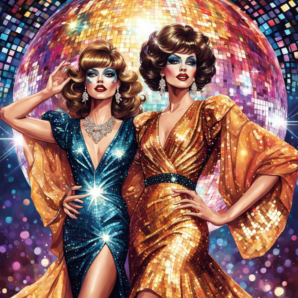 Glamorous Disco Era Drag Event in Vibrant Oil Painting