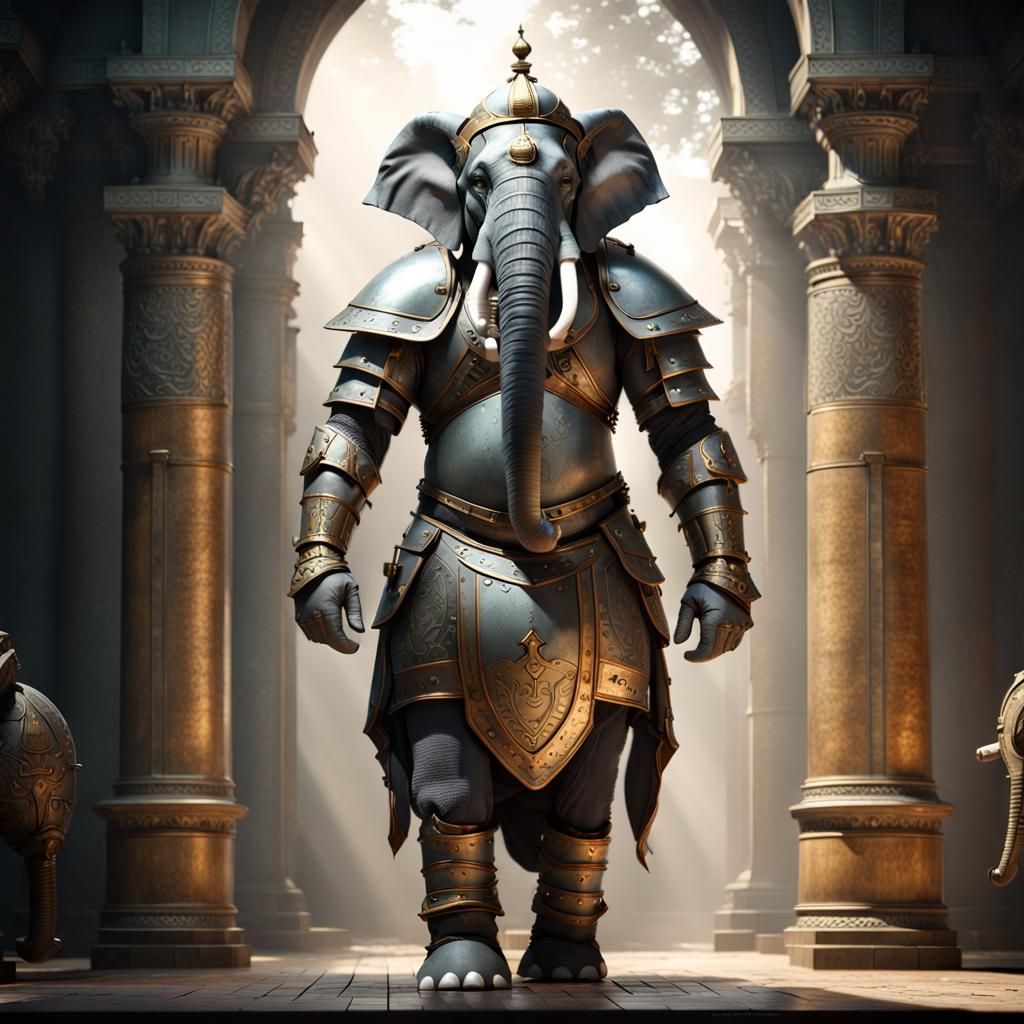 Armored Elephant Paladin in Dark Fantasy Style