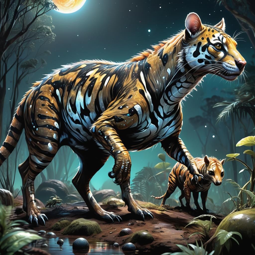 Exoplanet with Tiger-Striped Alien Creatures