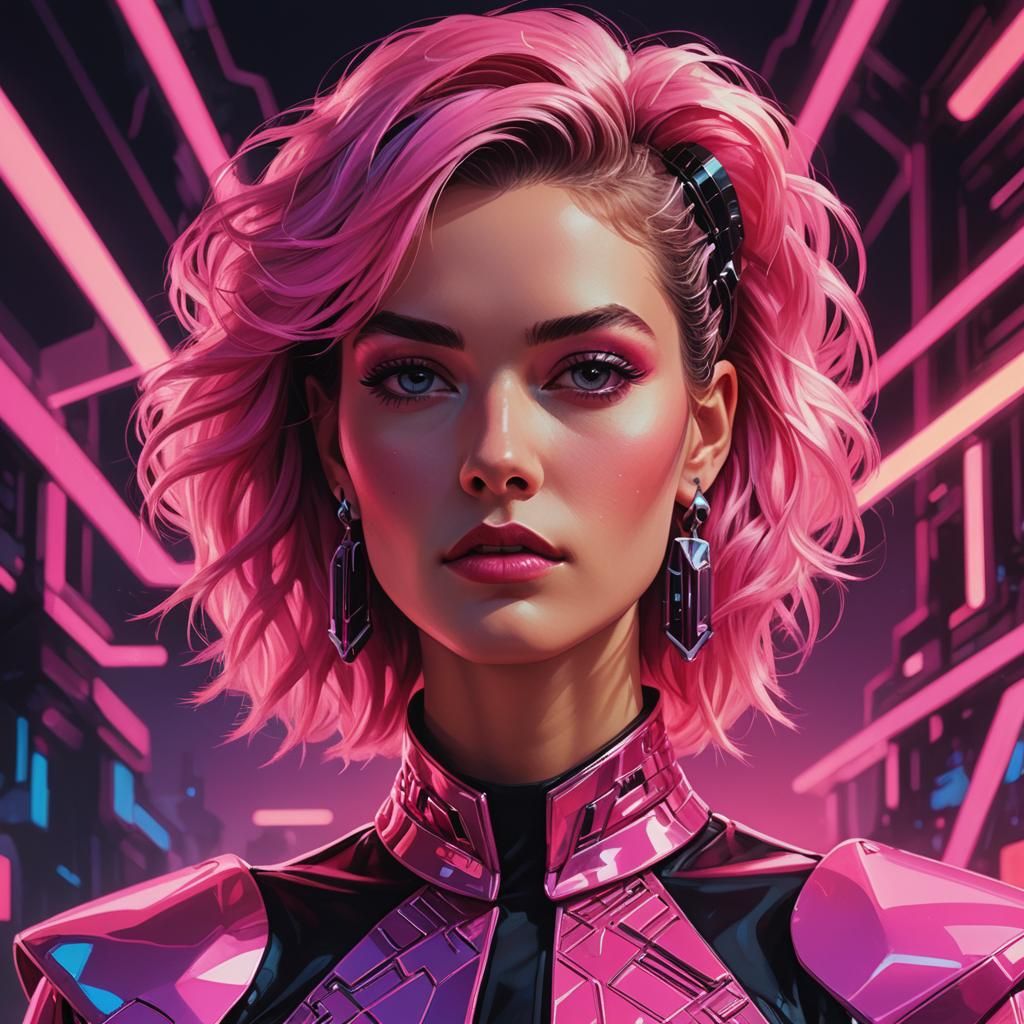 Retro-Futuristic Woman in Neon Pink Portrait