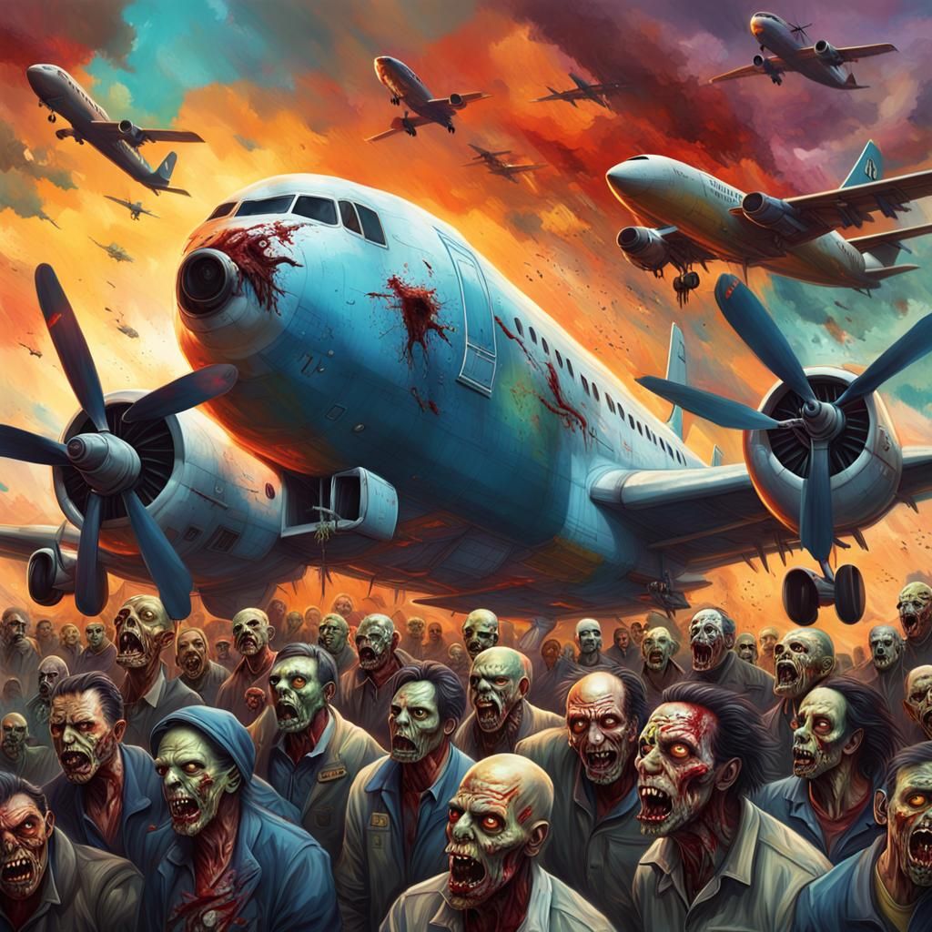 Zombies on a Plane: Hyperrealistic Splash Art