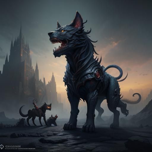 Cerberus Detailed Matte Painting in Fantasy Style