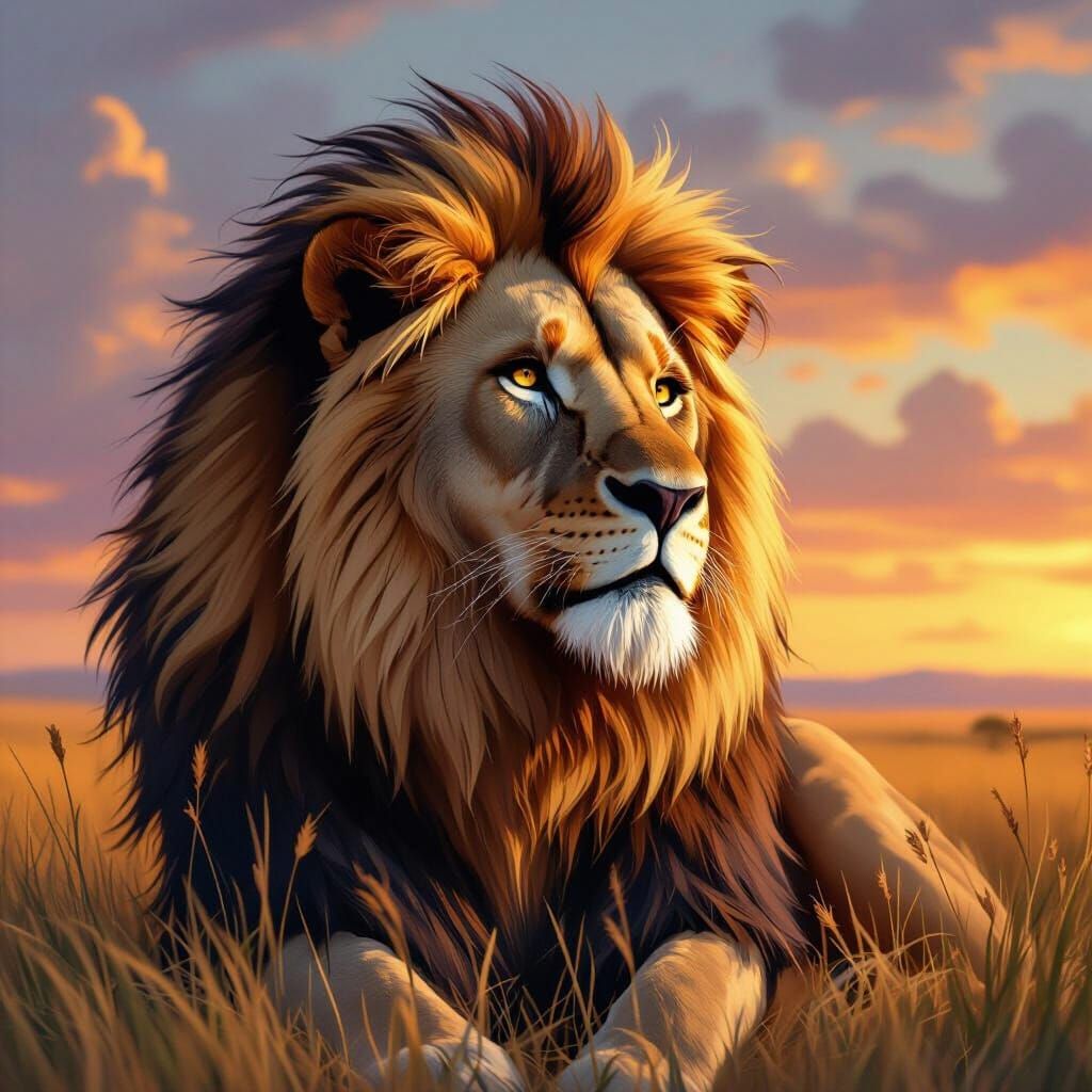 Majestic Lion on the Savannah, in Digital Painting Style