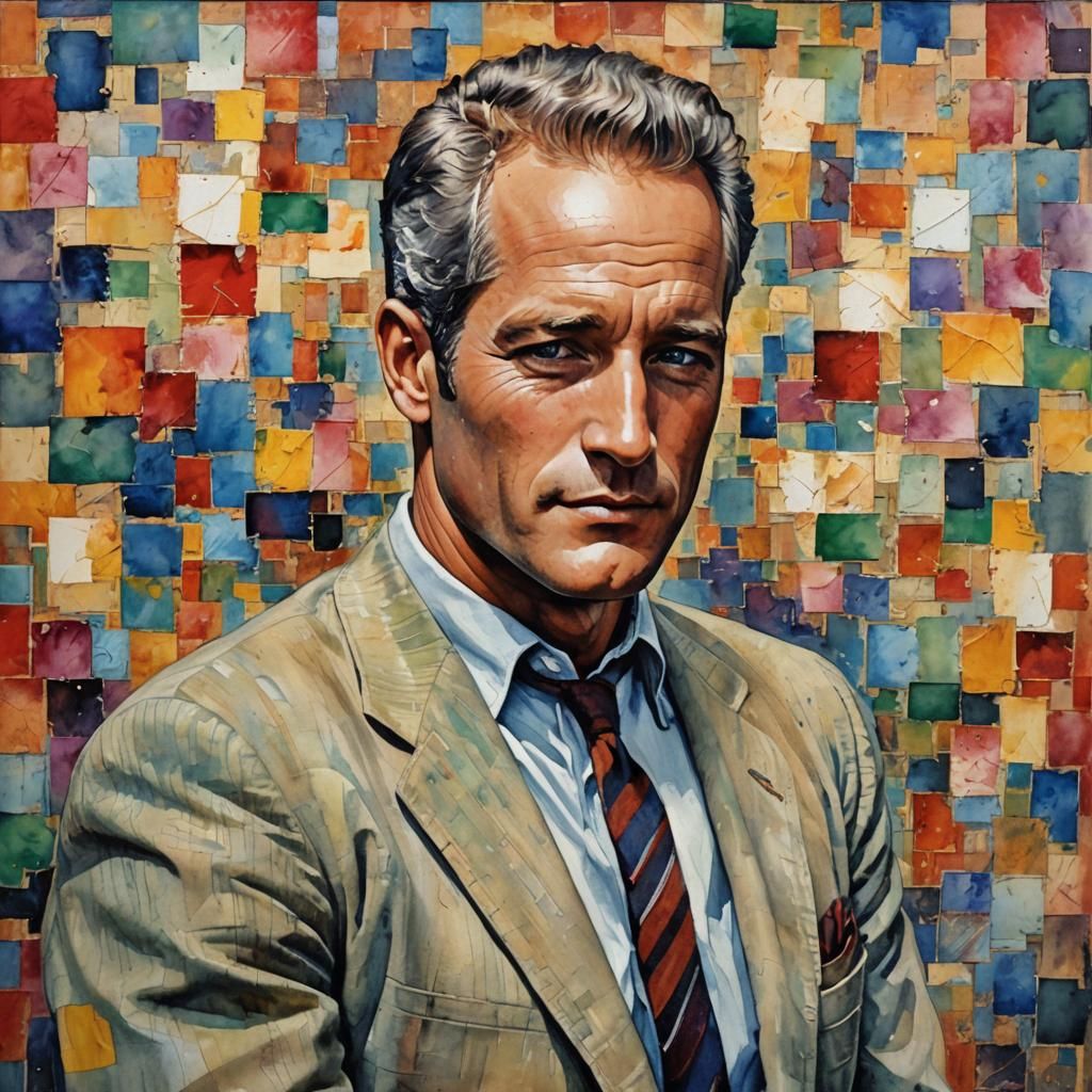 Paul Newman Portrait in Art Deco Watercolor Style