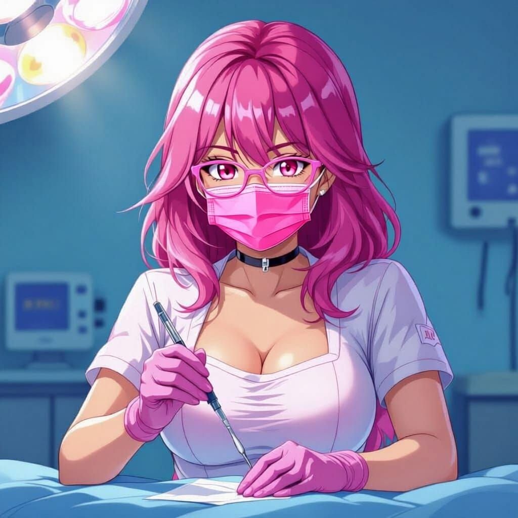 Anime Nurse Prepares for Medical Procedure in Pink Latex