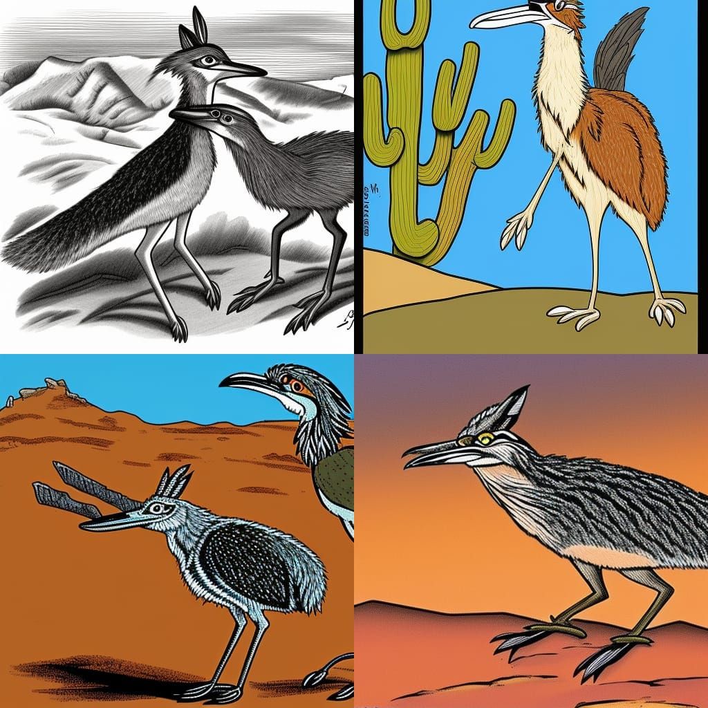 Cartoon Roadrunner and Coyote in Arizona