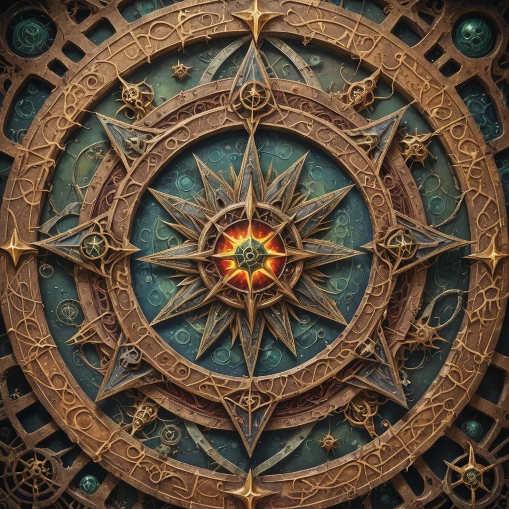 Chaos Surrealism: Eight-Pointed Star in Biomechanical Style