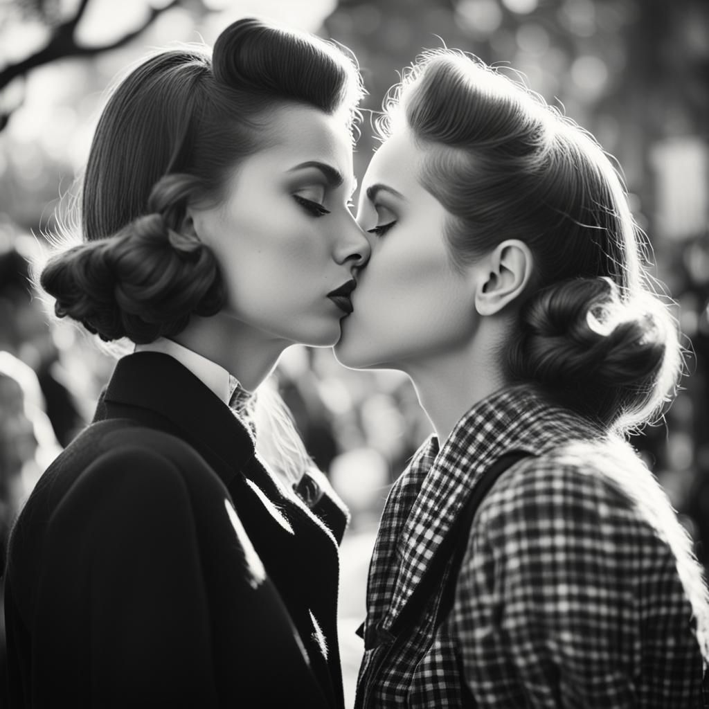Vintage Vogue: 1950s College Girls Kiss in B&W