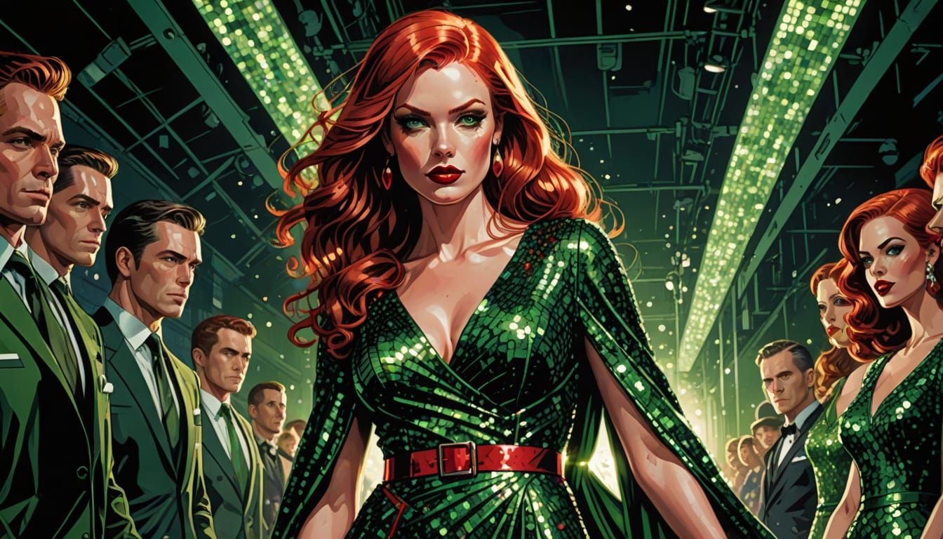 Glamorous Comic Book Portrait of Redhead on Catwalk