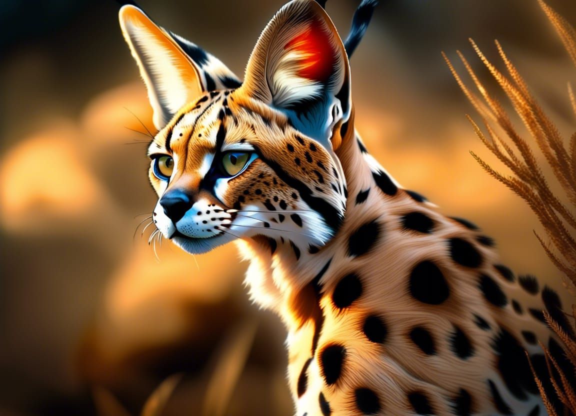 Impressive Serval with Glowing Paws and Burning Tail
