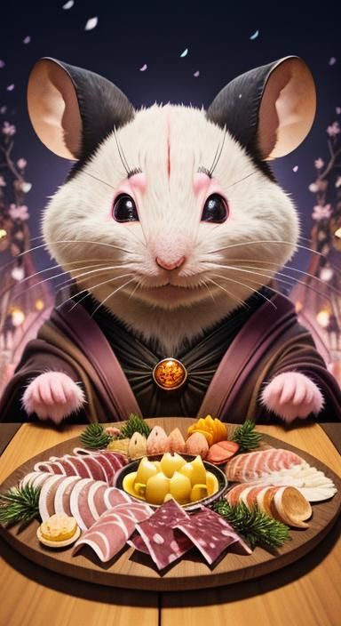 Whimsical Mouse with Cherry Blossoms in Watercolor Style