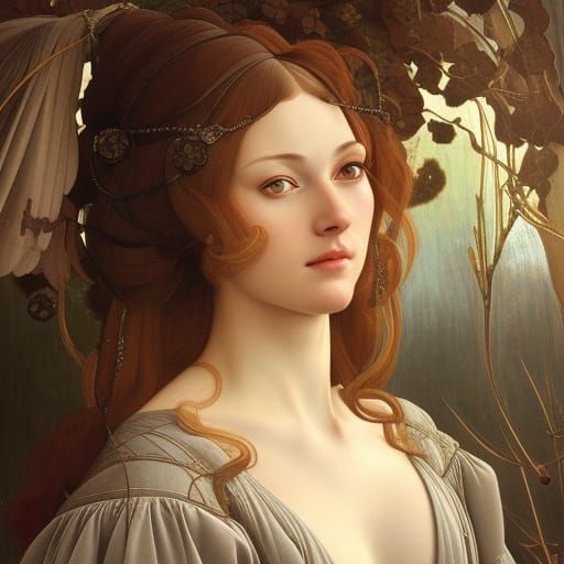 Medieval Woman Portrait in Botticelli Style