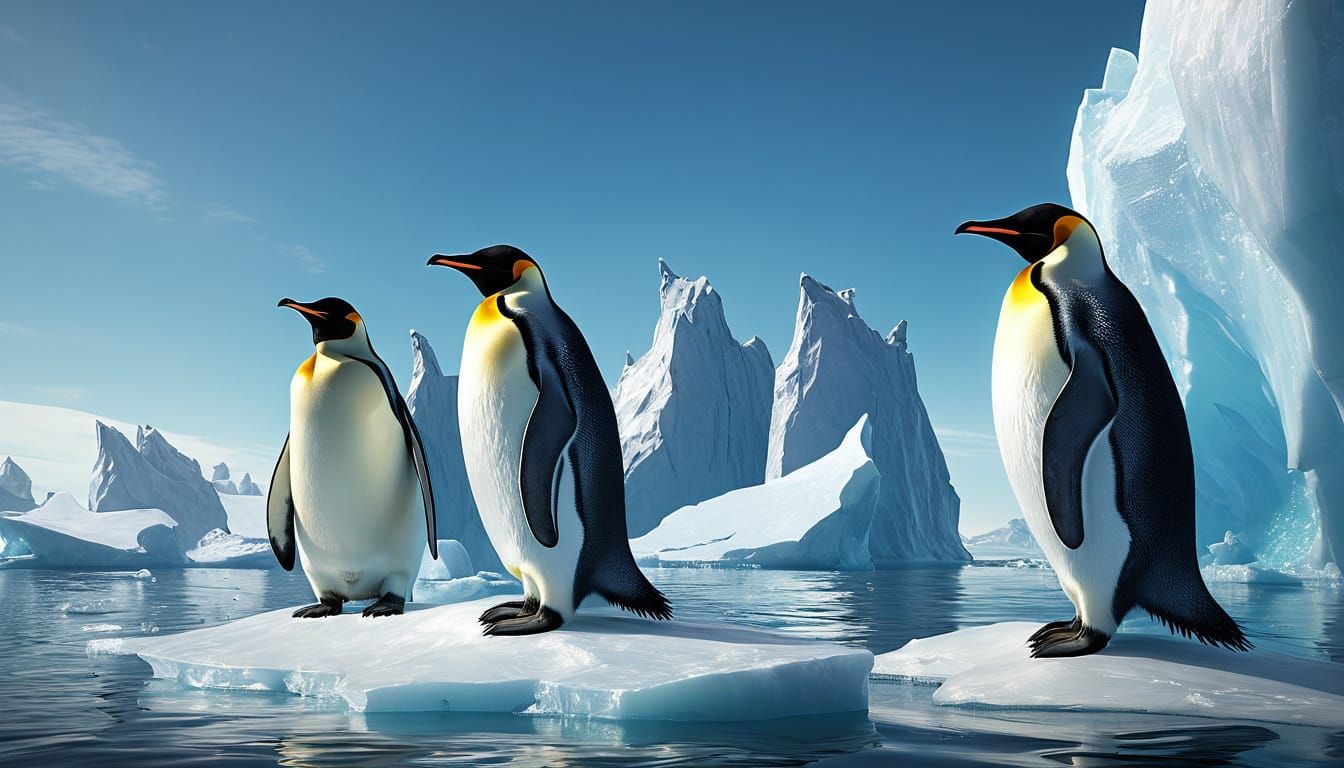 Emperor Penguins on Iceberg in Dynamic Lighting