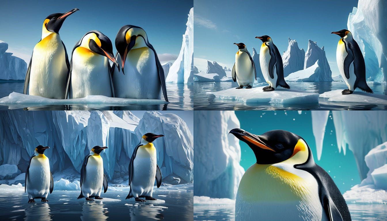Emperor Penguins on Iceberg: Dynamic Lighting Concept Art