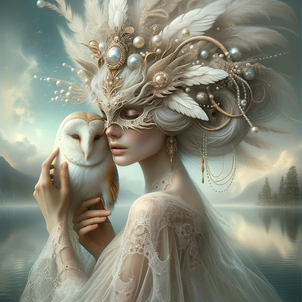 Surreal Fantasy Queen Adorned in Elaborate Owl Headdress