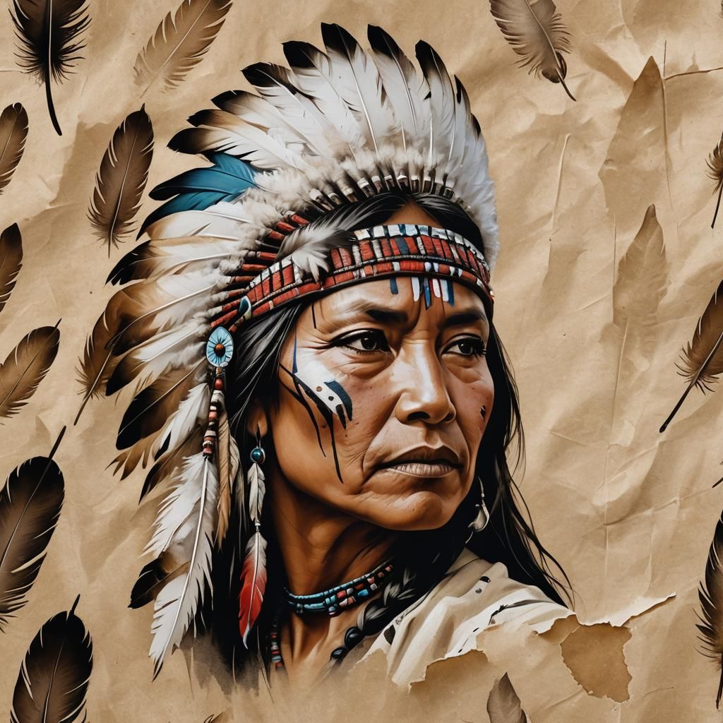 Native American Woman Acrylic Painting on Feather