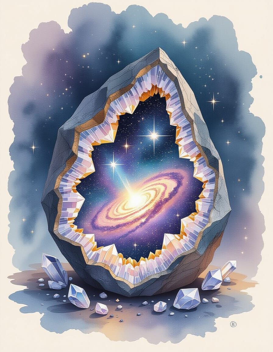 Ancient Geode Reveals Glowing Galaxy Within