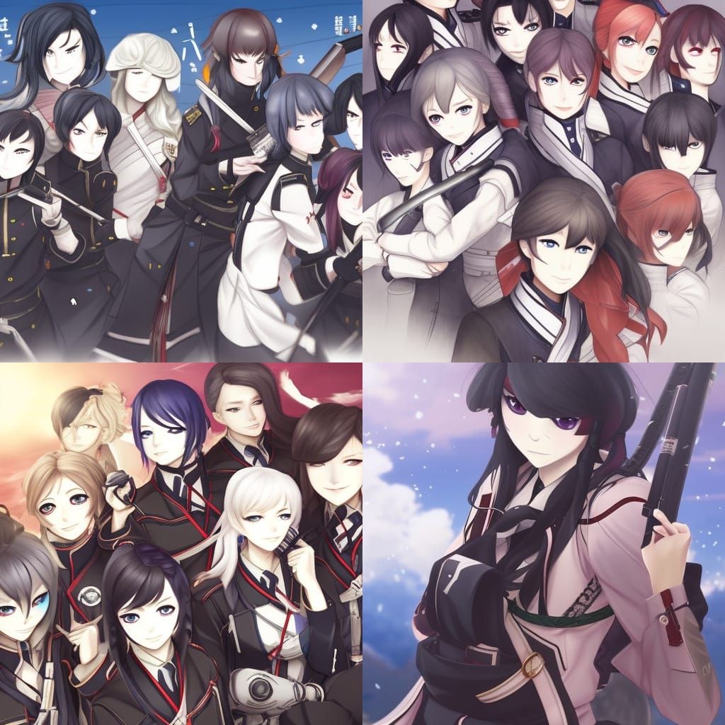 Girls' Frontline and Touken Ranbu Crossover in Anime Style
