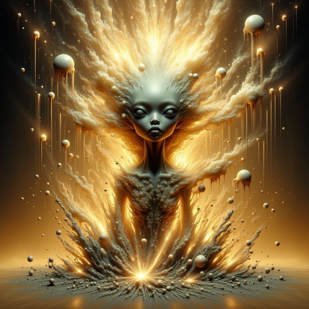 Alien Caught in Explosion, Futuristic Digital Art