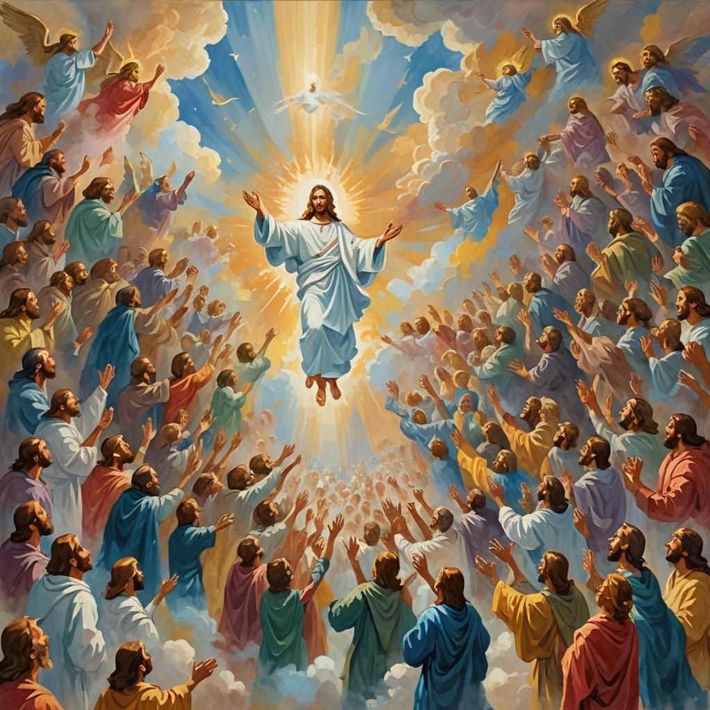 Jesus Ascending to Heaven: Impressionist Gouache Masterpiece