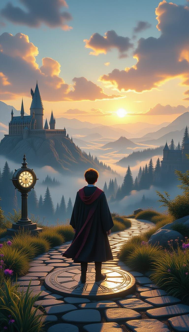 Harry Potter on Winding Path in Kinkade Style