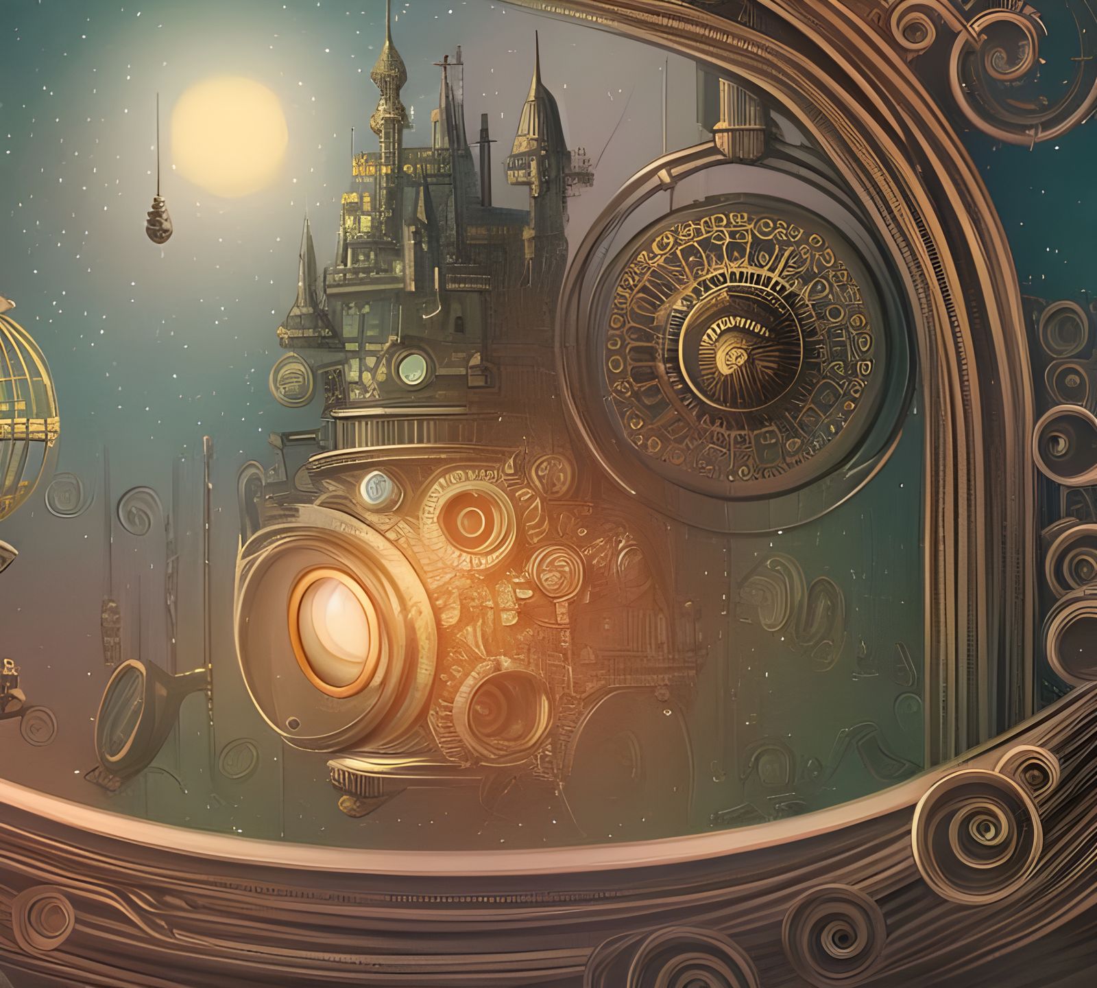 Sci-Fi Time Machine with Crystal Sparkles, Digital Painting